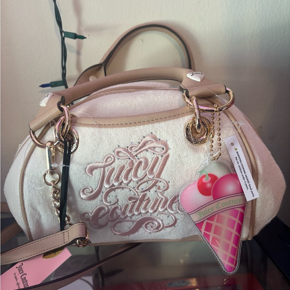 Juicy Couture Blush Pink Velvet Logo Satchel